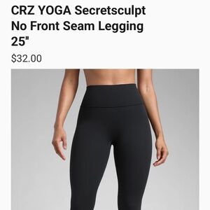 CRZ YOGA Secretsculpt No Front Seam Leggings 25” Black